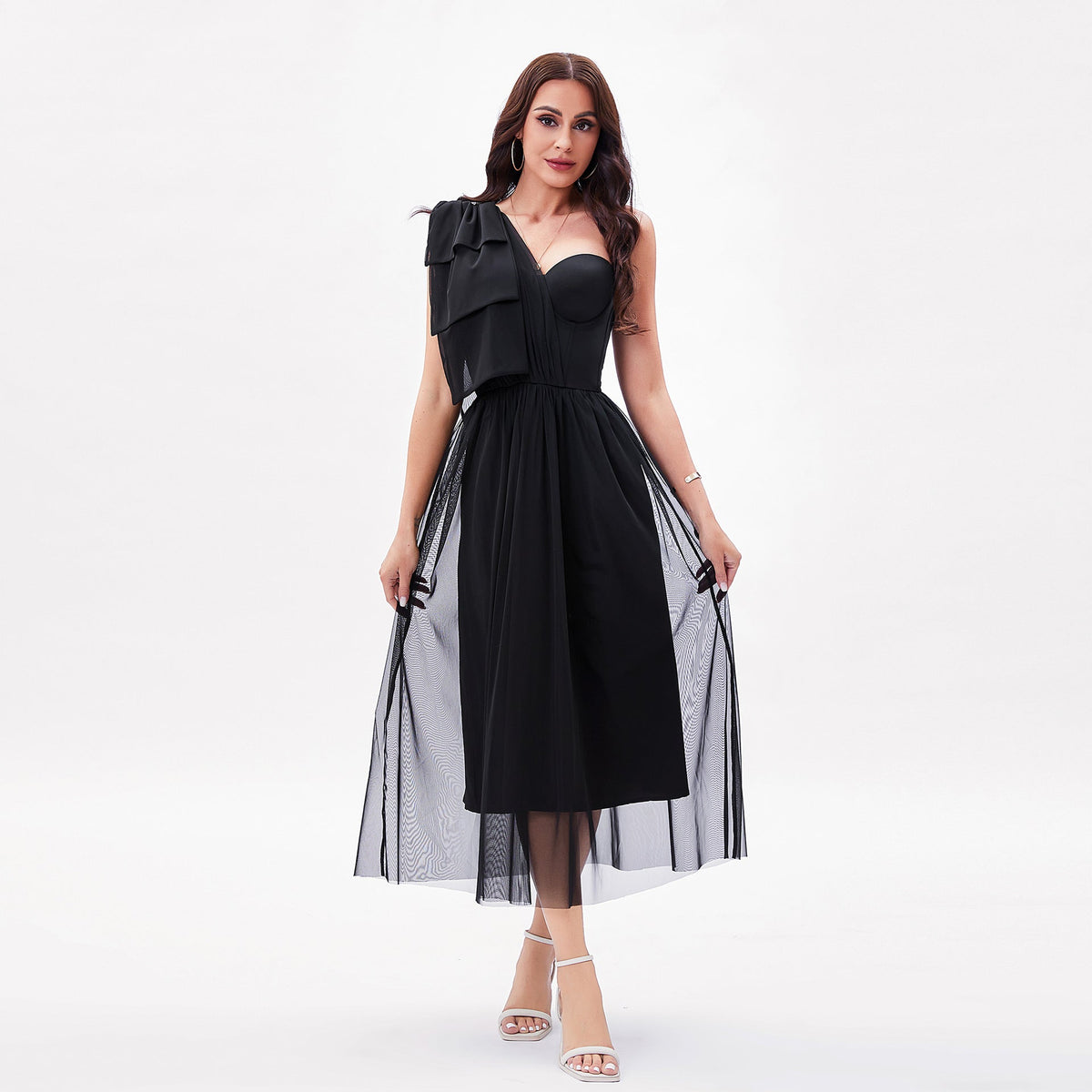 Boning Corset Tight Waist One Shoulder Fairy Gauze Maxi Dress