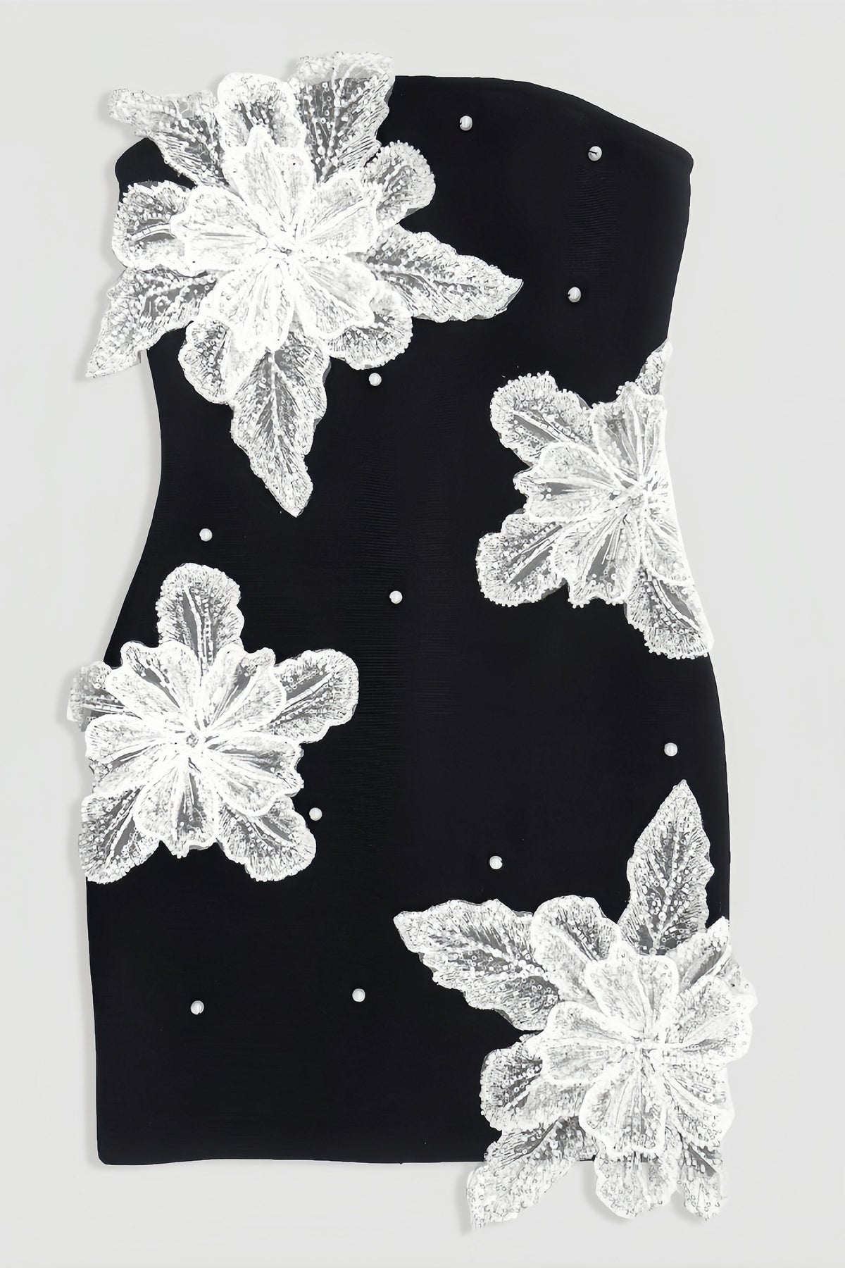 Floral Applique Strapless Beaded Bodycon Mini Dress - View 7