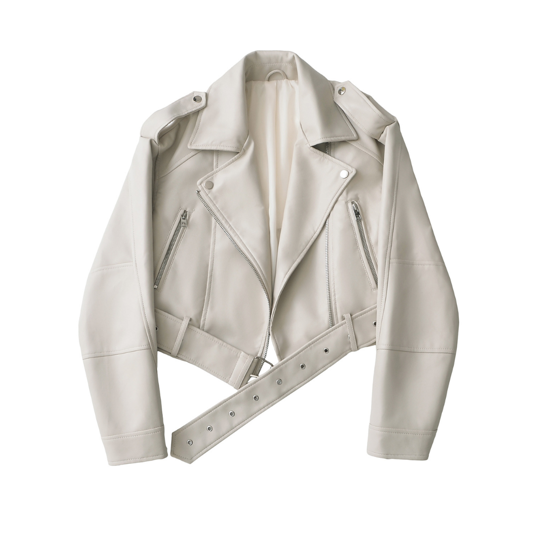 Faux Leather Belted Cropped Moto Jacket 6