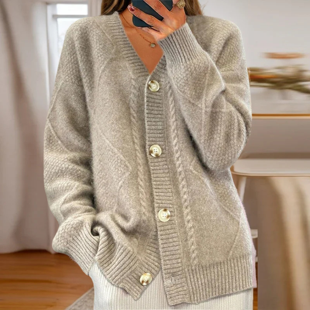 Button Front Cable Knit Long Sleeve Cardigan 4