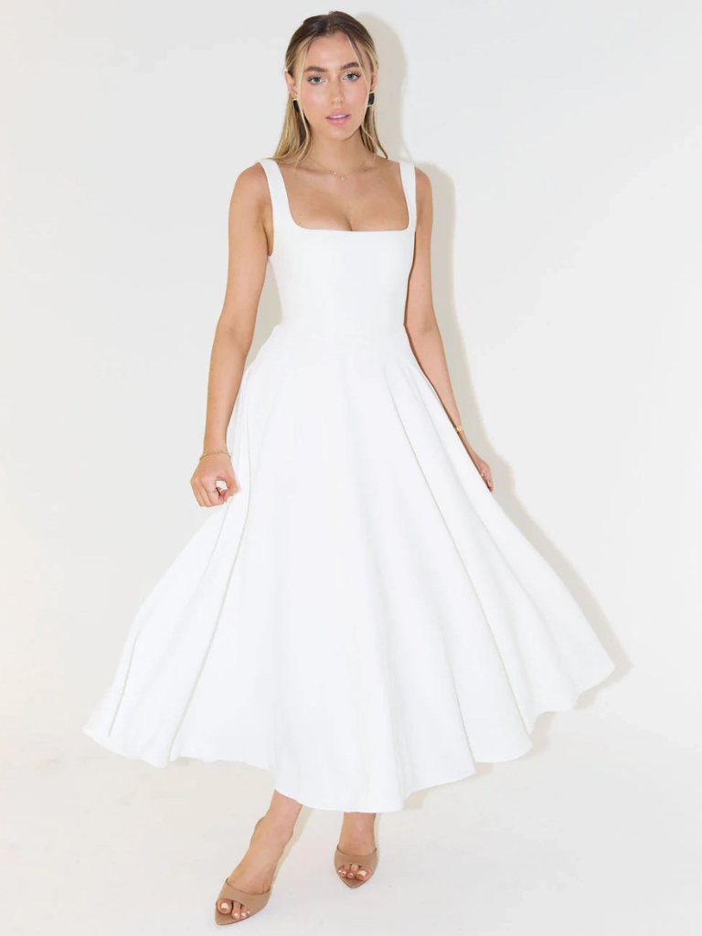 Square Neck Sleeveless Fit and Flare Maxi Dress Wedding Guest 3