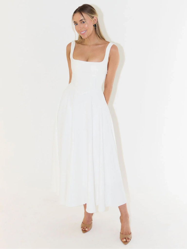 Square Neck Sleeveless Fit and Flare Maxi Dress Wedding Guest 16