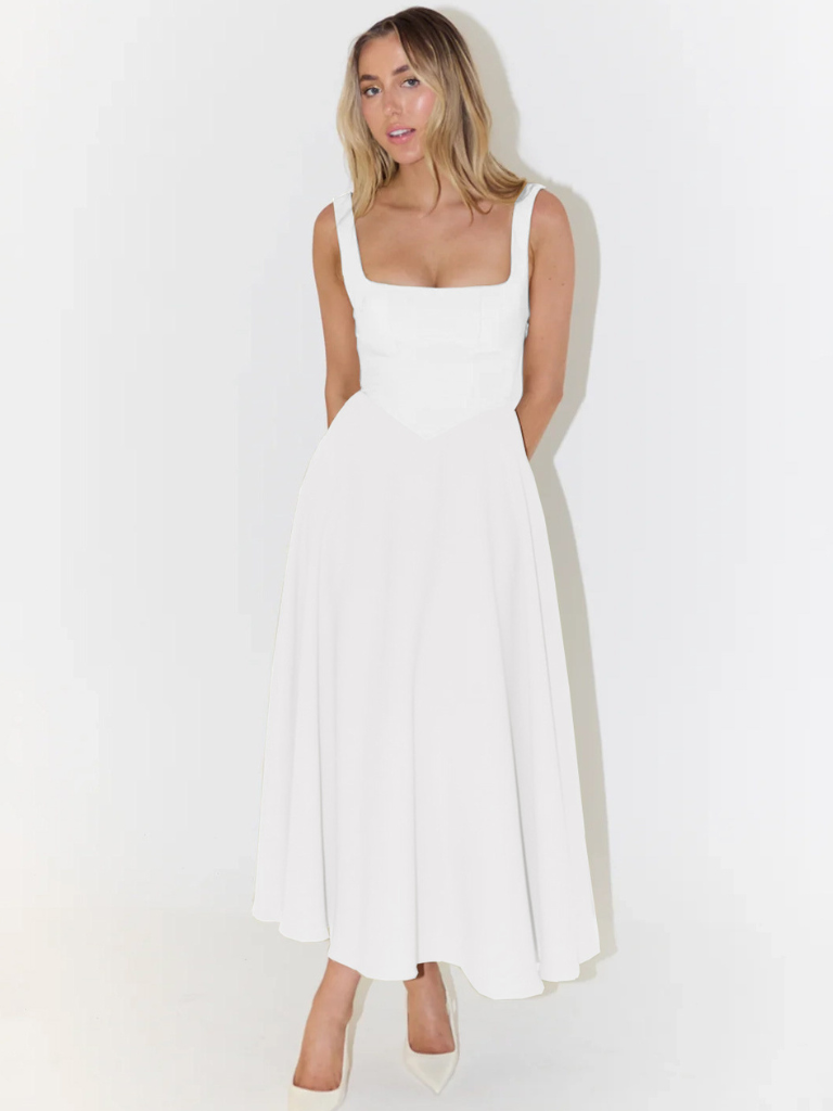 Square Neck Sleeveless Fit and Flare Maxi Dress Wedding Guest 21