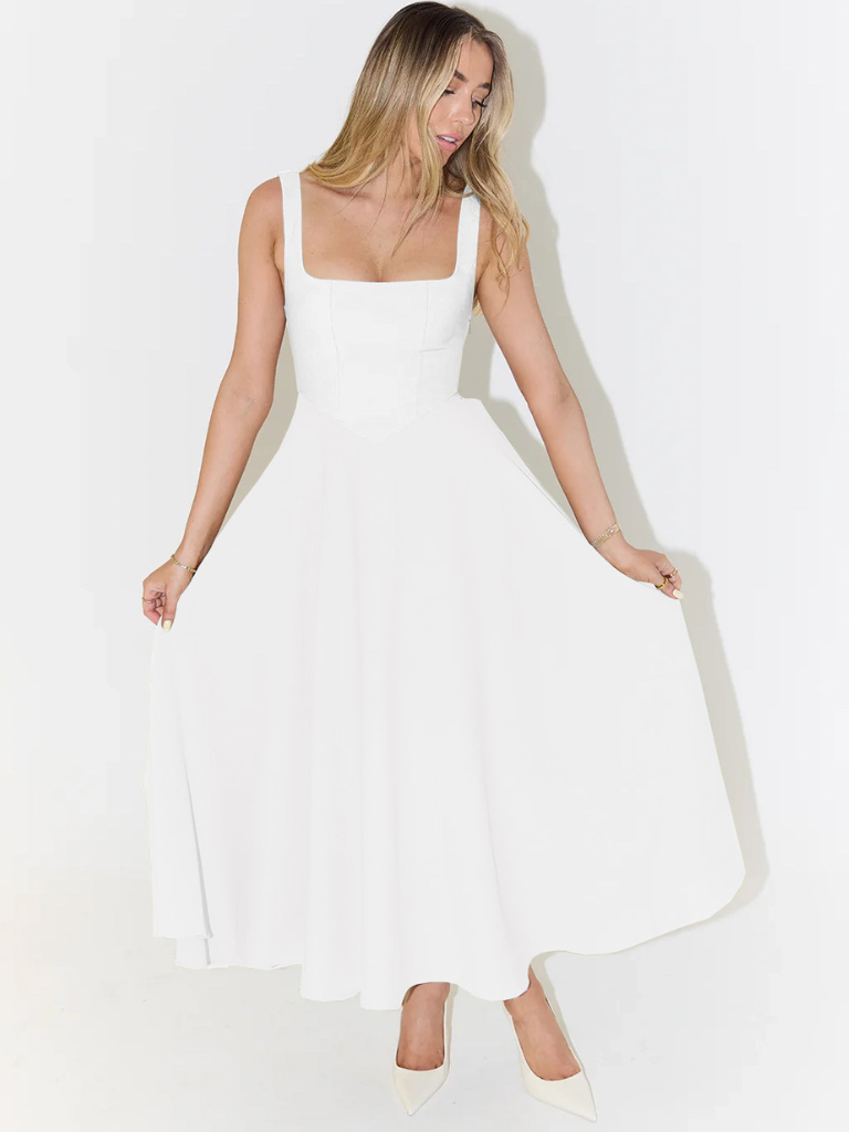 Square Neck Sleeveless Fit and Flare Maxi Dress Wedding Guest 13