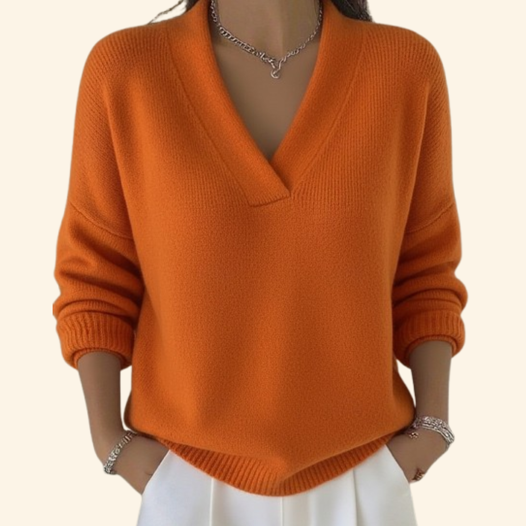V-Neck Long Sleeve Ribbed Trim Sweater 5