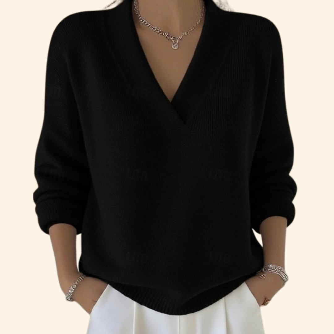 V-Neck Long Sleeve Ribbed Trim Sweater 4