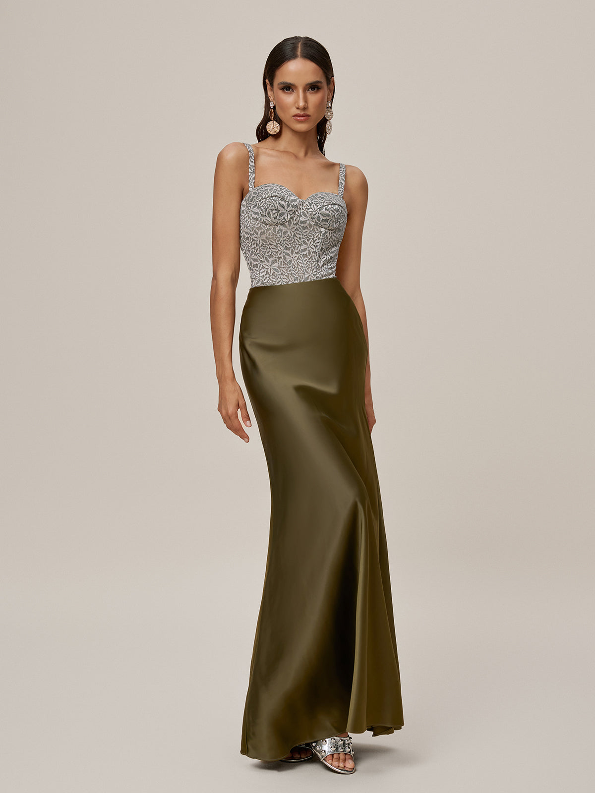 Spaghetti Lace Up Embroidered Maxi Dress