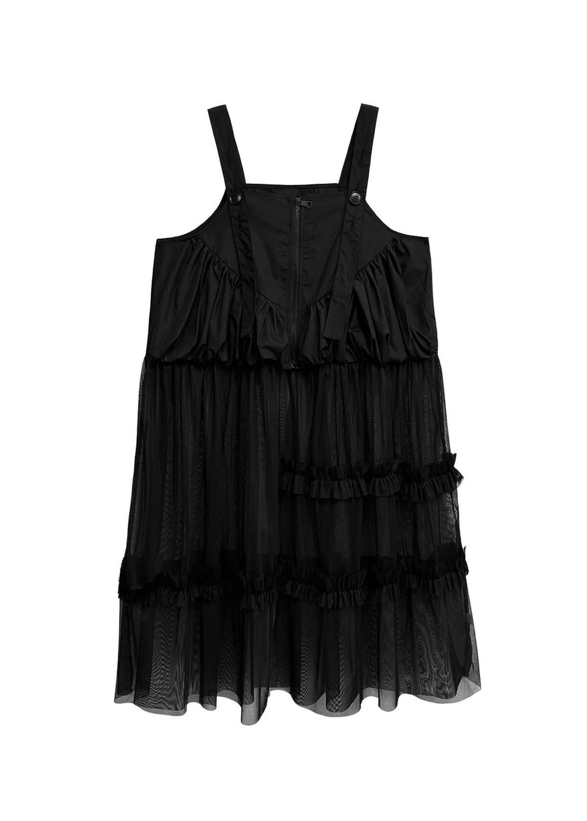 Original Design Black Ruffled Patchwork Tulle Strap Dress - View 5