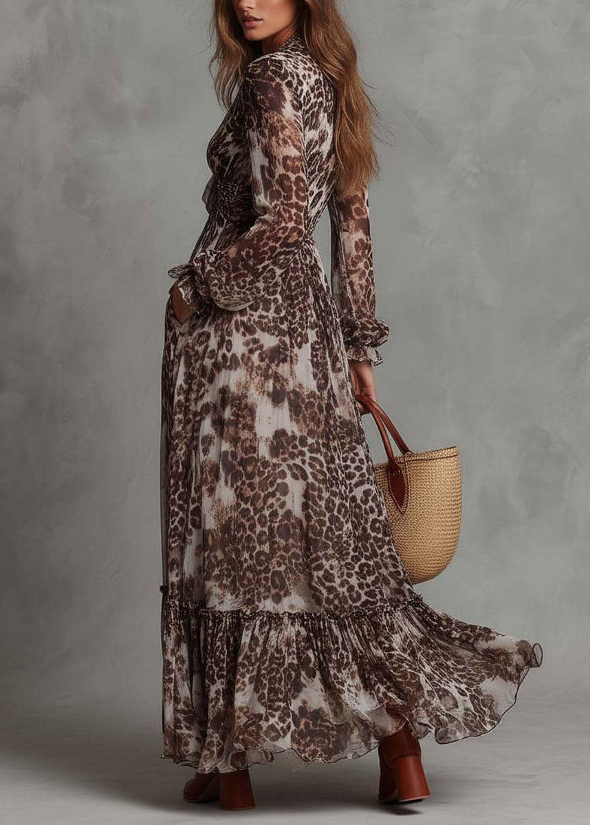 Original Design V Neck Ruffled Print Chiffon Dresses Summer - View 5