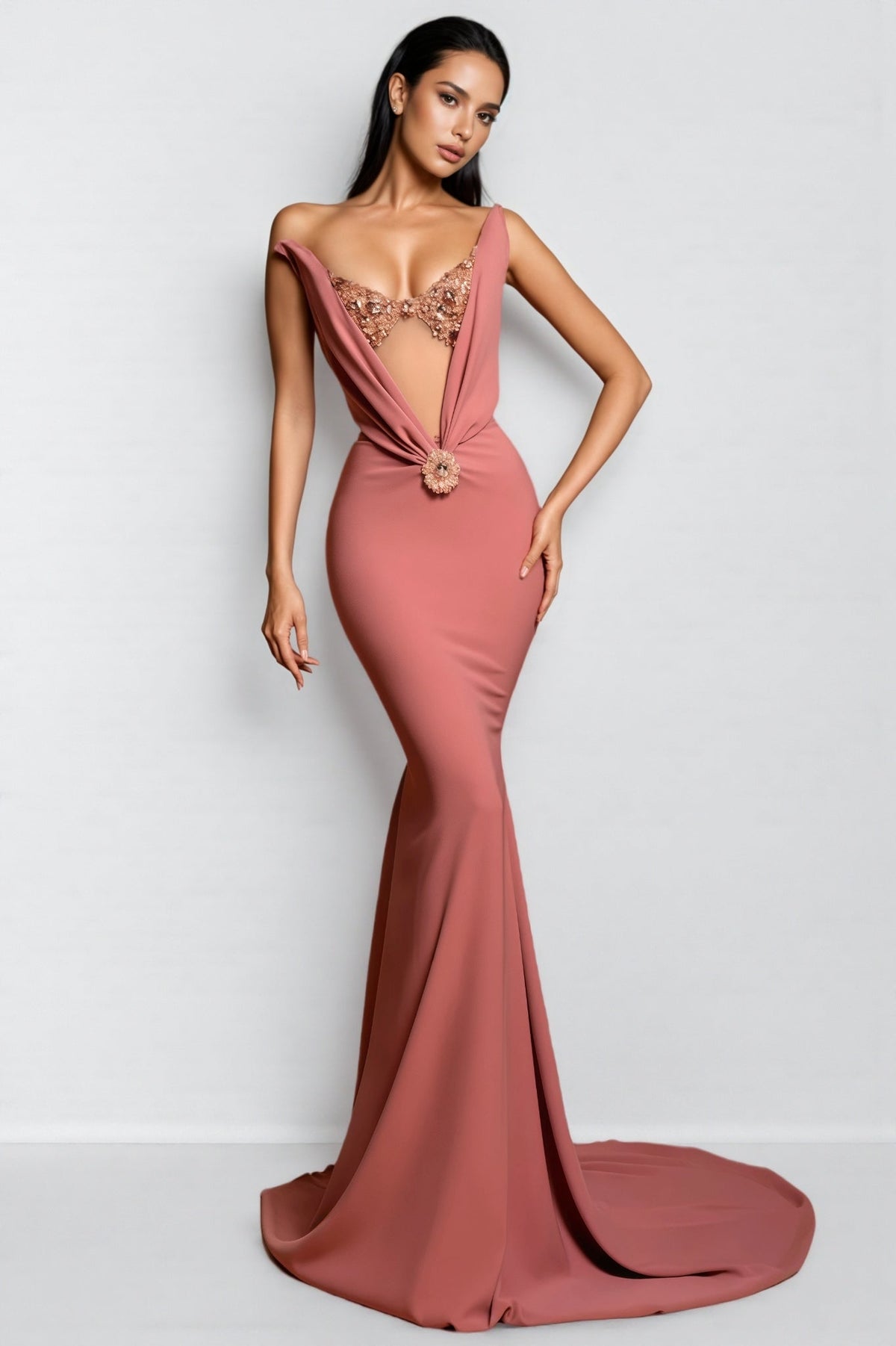 Oyata Rhinestone Cut Out Maxi Dress