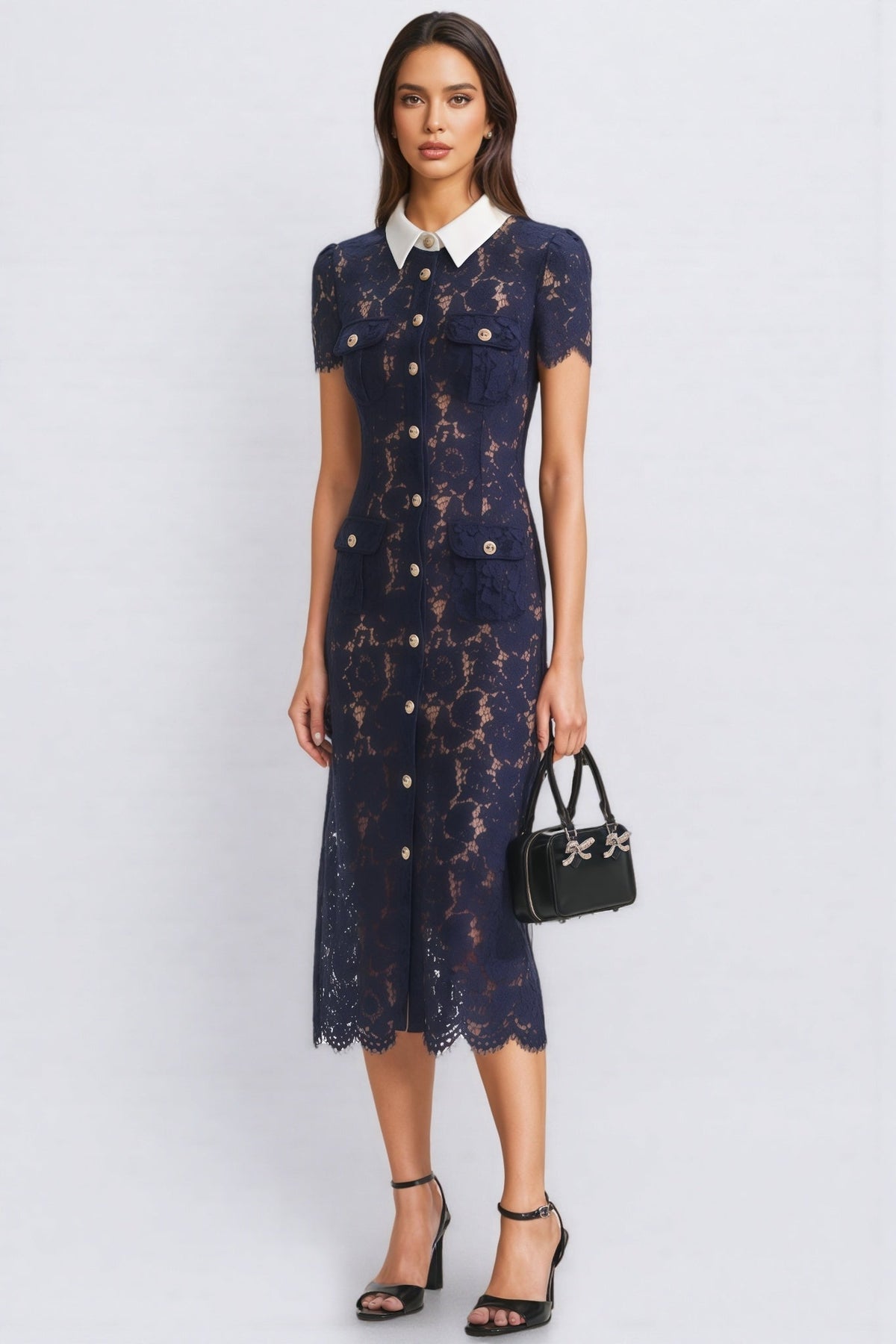 Shaylah Lace Contrast Collar Midi Dress - View 2