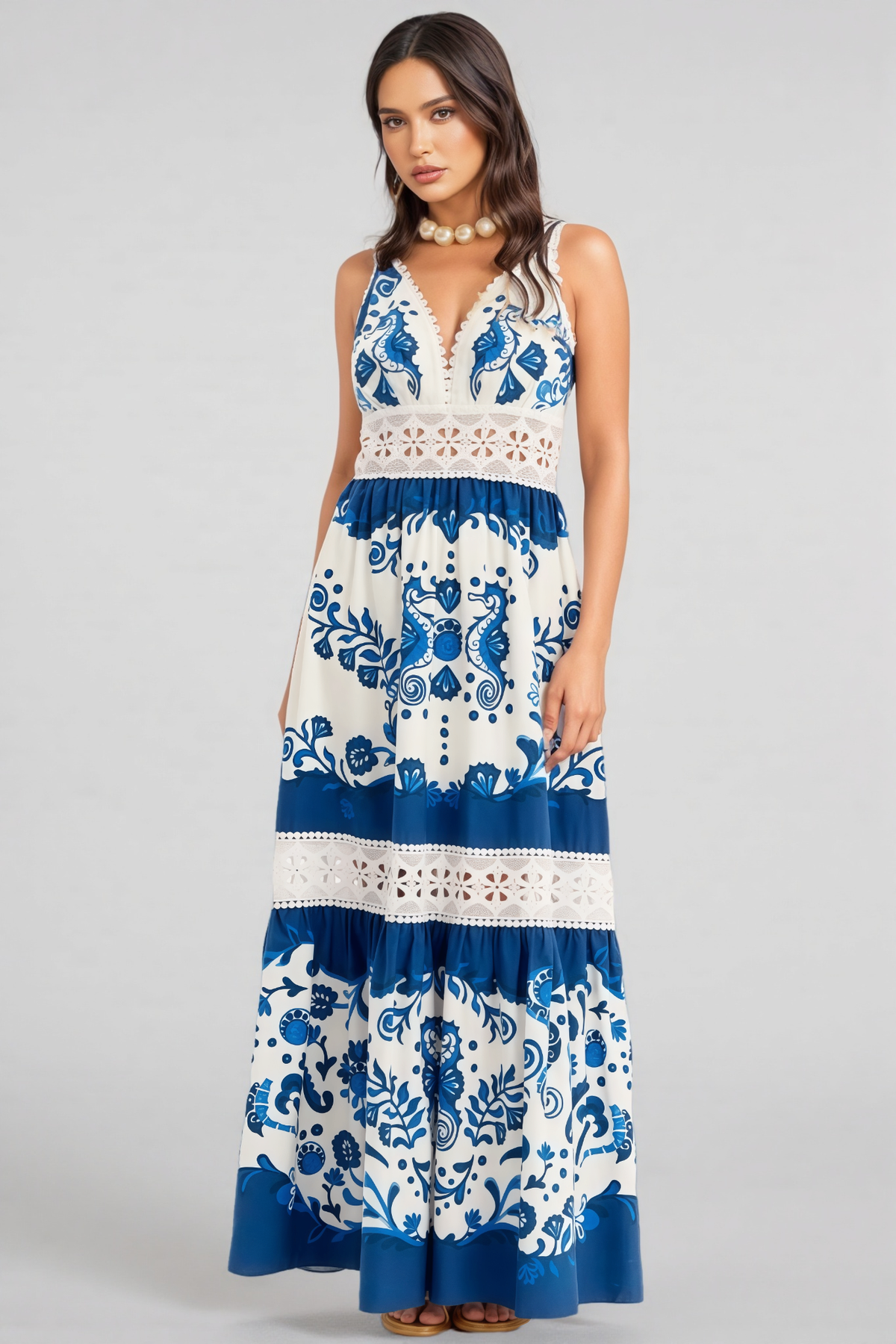 Urwed Blue Strapless Lace Maxi Dress