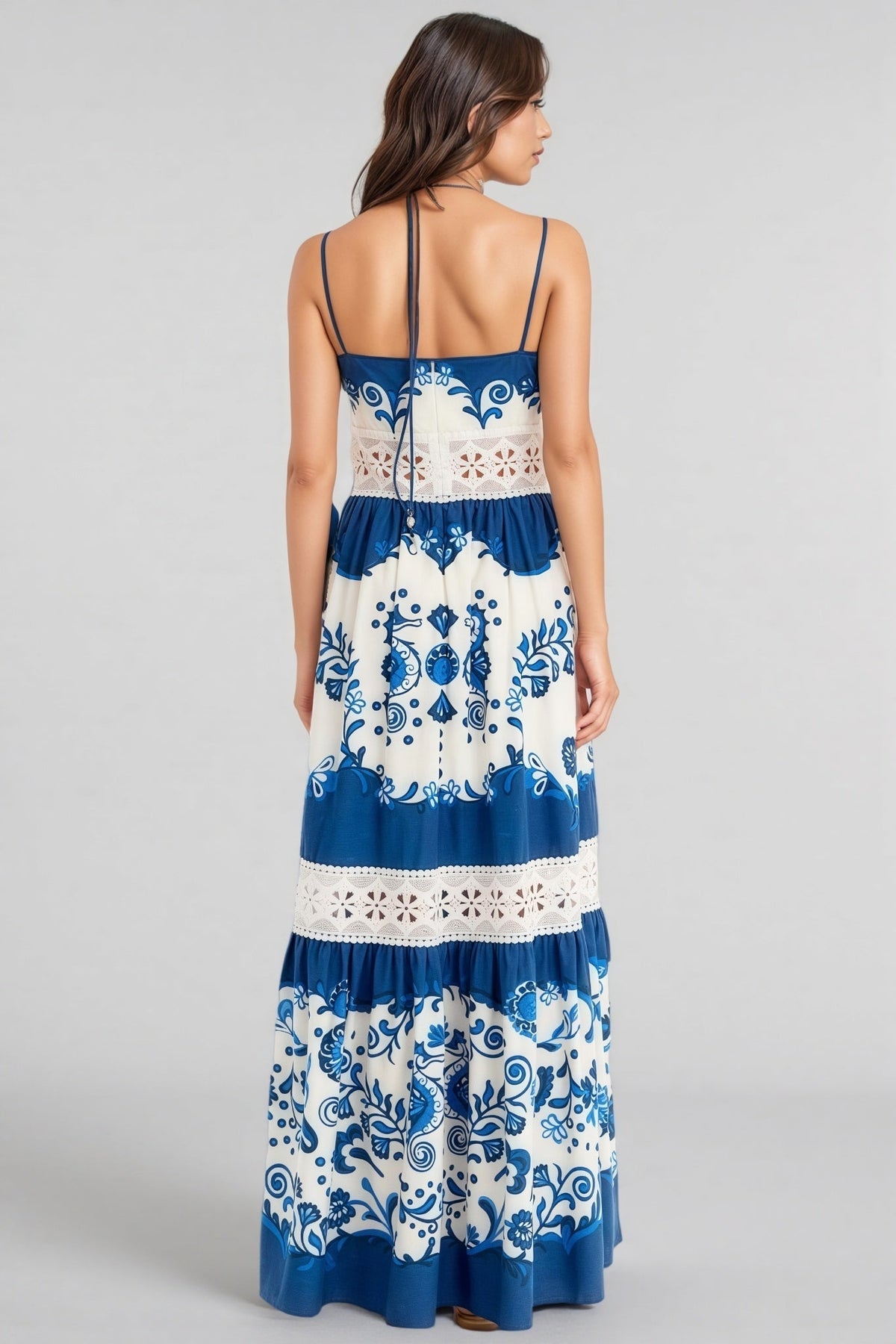 Urwed Blue Strapless Lace Maxi Dress - View 3