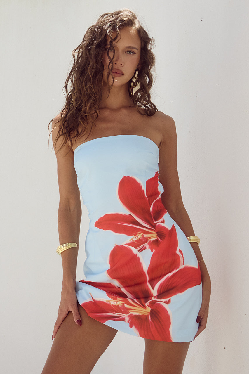 Floral Print Strapless Ruched Bodycon Mini Dress - View 4