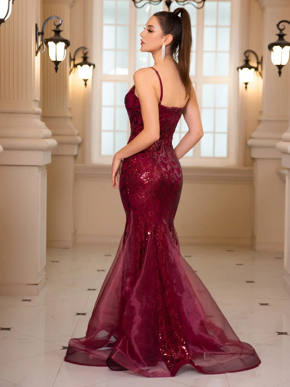 Deep V-Neck Sequin Dress