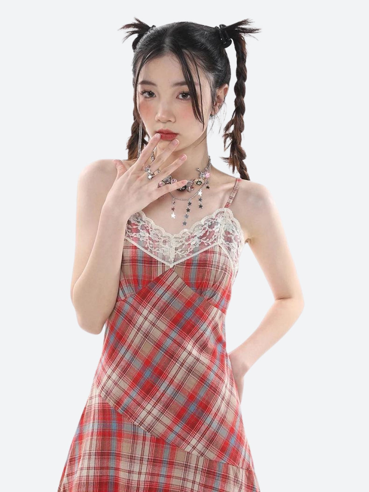 Plaid Lace Midi Dress - View 3