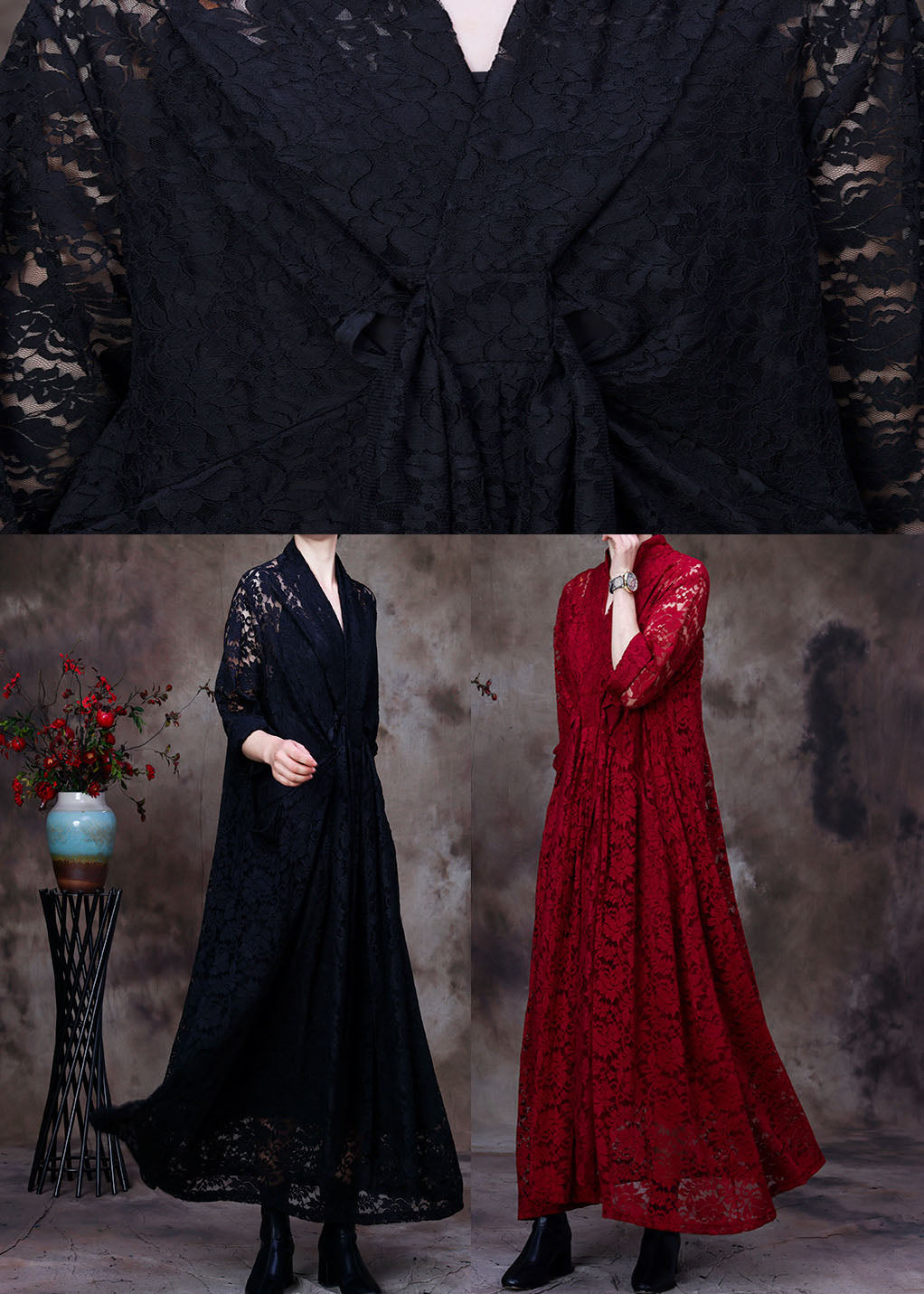 Plus Size Black V-Neck Lace Party Dress Spring - View 5