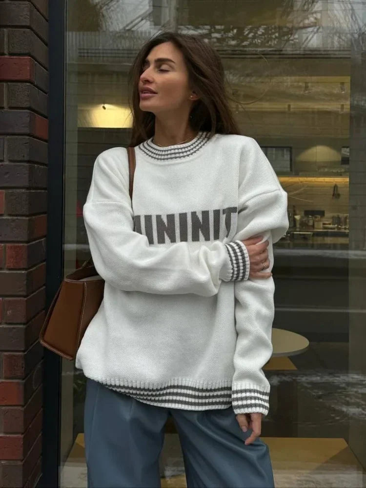 Printed Striped Cozy Stylish Loose Round Neck Comfortable