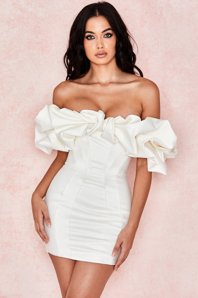 Satin Ruffle Strapless Dress - View 3