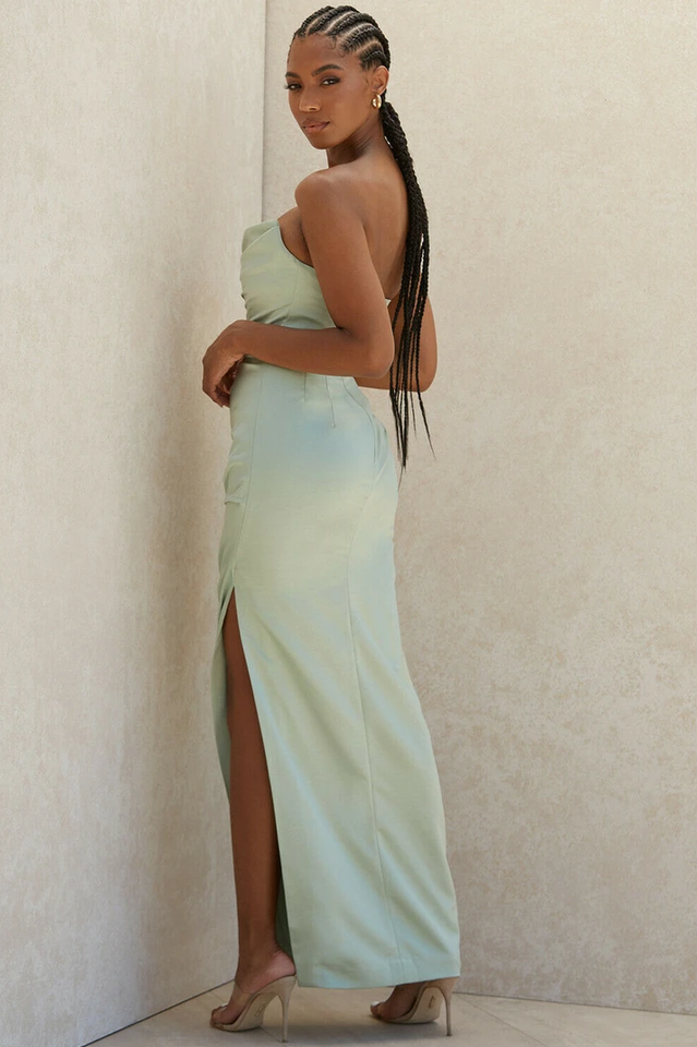 Satin Strapless Corset Maxi Dress in Pink - View 18