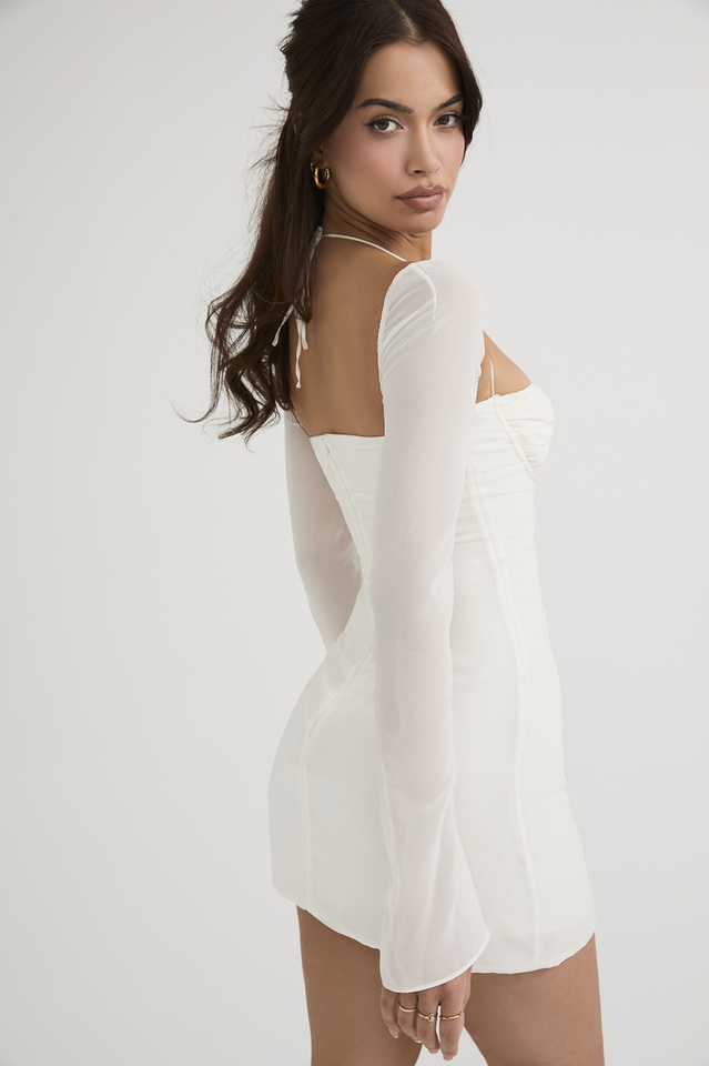 Chiffon Halter Neck Long Sleeve Ruched Cut Out Mini Dress - View 18