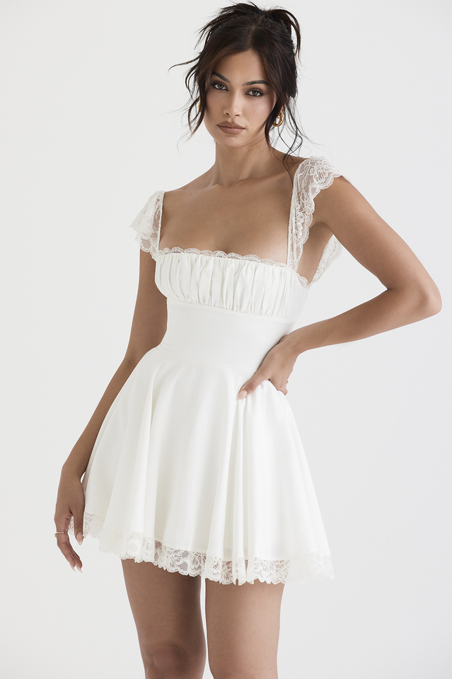 Lace A Line Mini Dress in White