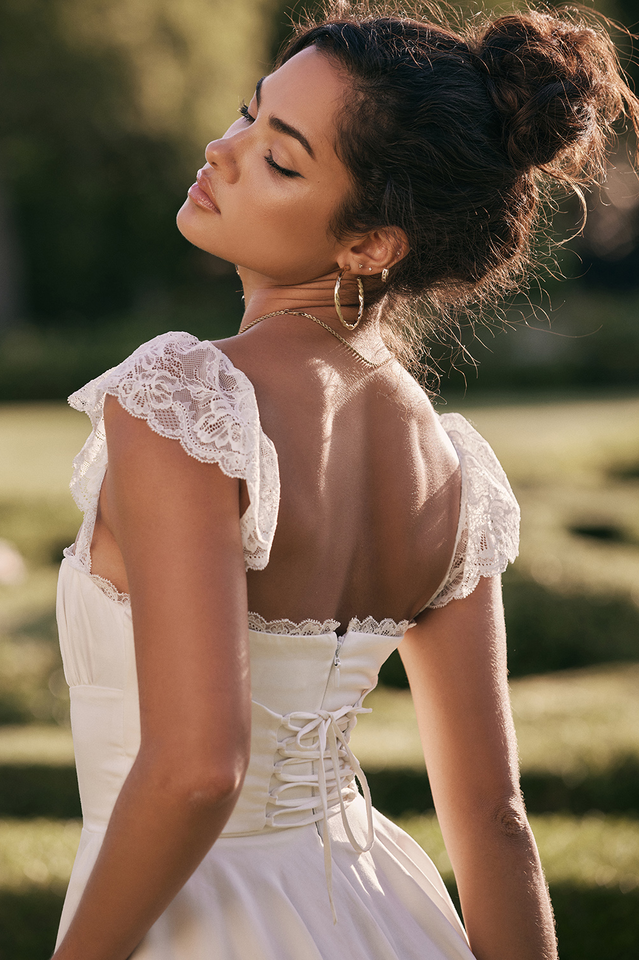 Lace A Line Mini Dress in White - View 11
