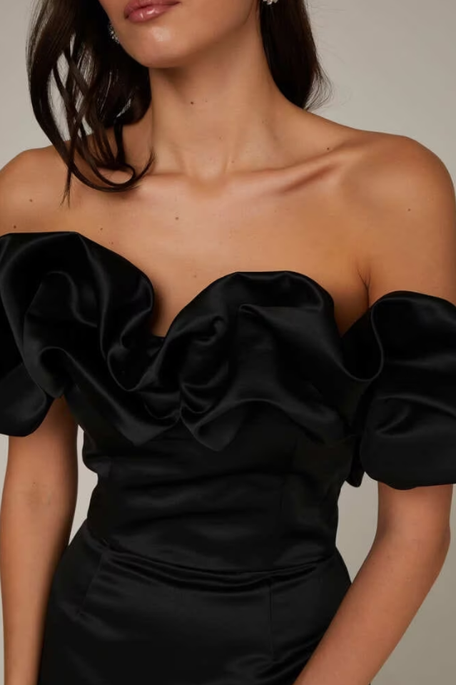 Off Shoulder Ruffle Peplum Corset Structured Satin Mini Dress - View 8