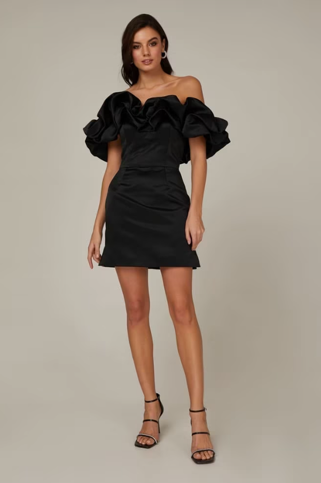 Off Shoulder Ruffle Peplum Corset Structured Satin Mini Dress - View 10
