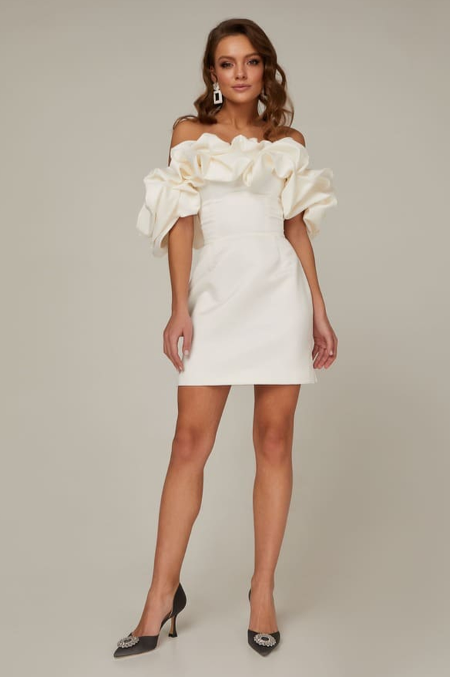 Off Shoulder Ruffle Peplum Corset Structured Satin Mini Dress - View 2