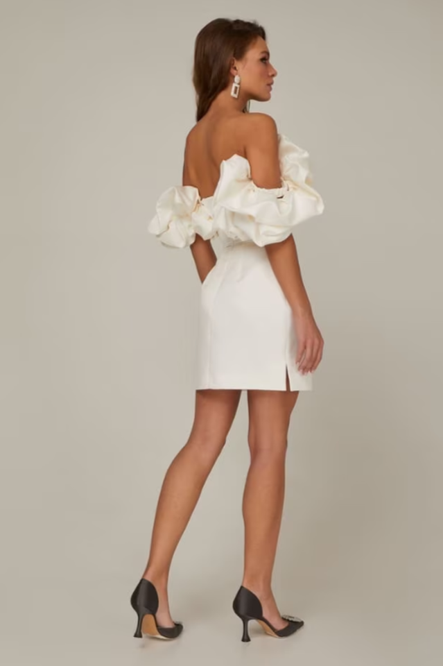 Off Shoulder Ruffle Peplum Corset Structured Satin Mini Dress - View 3