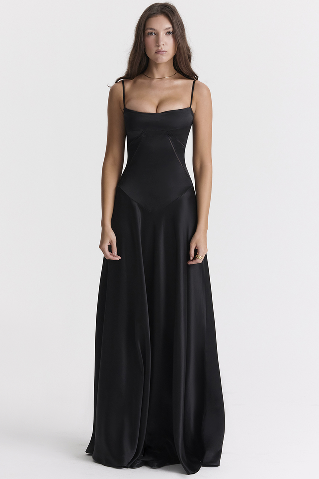 Anabella Black Lace Up Maxi Dress - View 3