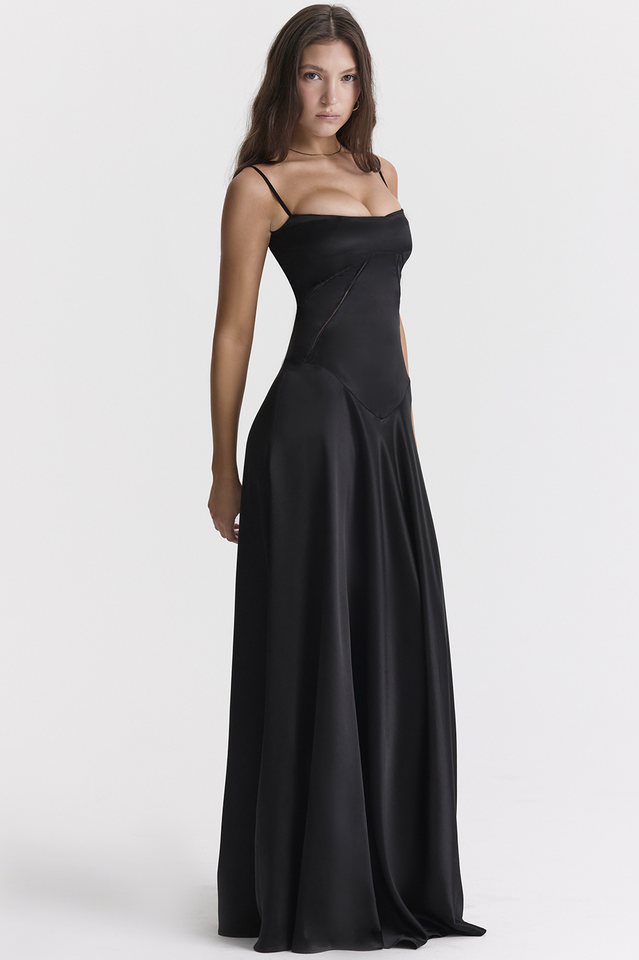 Anabella Black Lace Up Maxi Dress - View 4