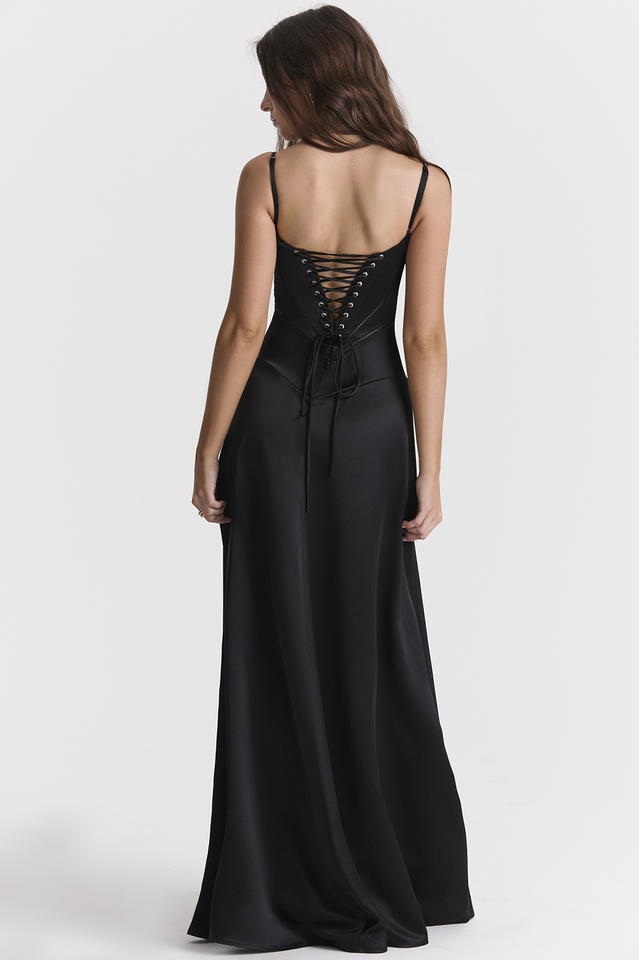 Anabella Black Lace Up Maxi Dress - View 2
