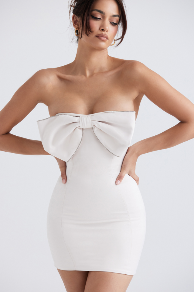 Rhinestone Trim Strapless Oversized Bow Bust Bodycon Mini Dress - View 3