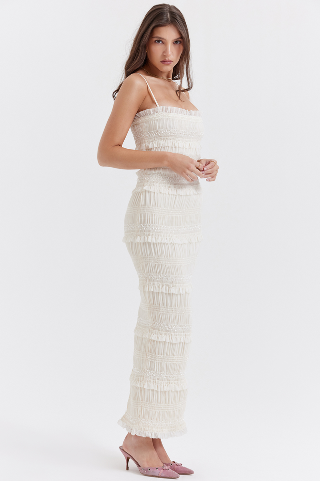Chiffon Scoop Neck Short Sleeve Maxi Dress - View 4
