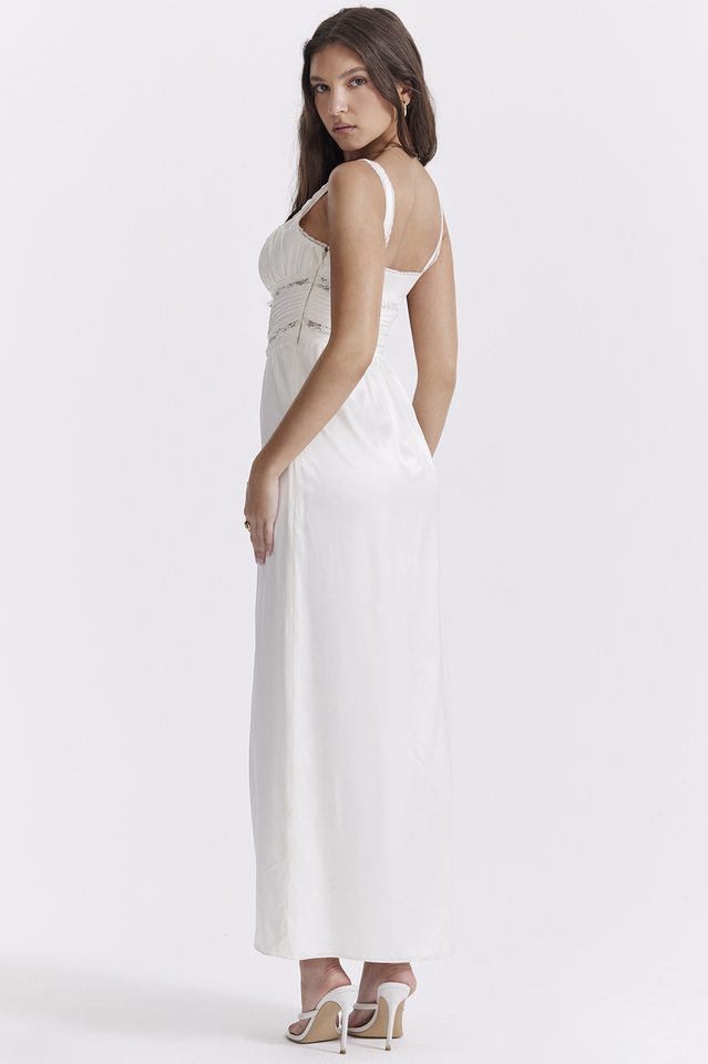 Lace Trim Square Neck Corset Panel Button Front Maxi Dress - View 6
