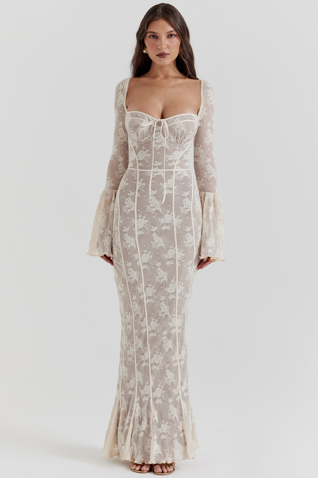 Delilah Vintage Cream Lace Maxi Dress - View 2