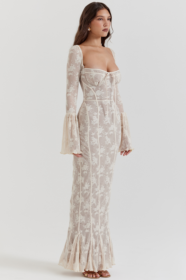 Delilah Vintage Cream Lace Maxi Dress - View 4