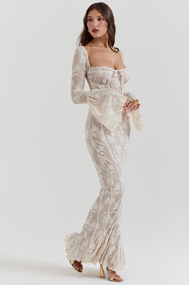Delilah Vintage Cream Lace Maxi Dress - View 3