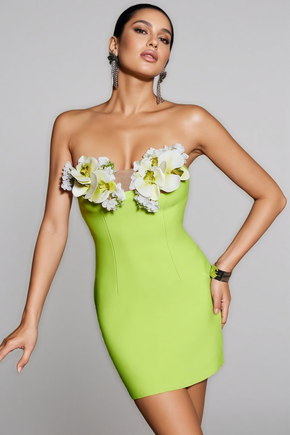 Strapless Bandage 3D Floral Mini Dress - View 4