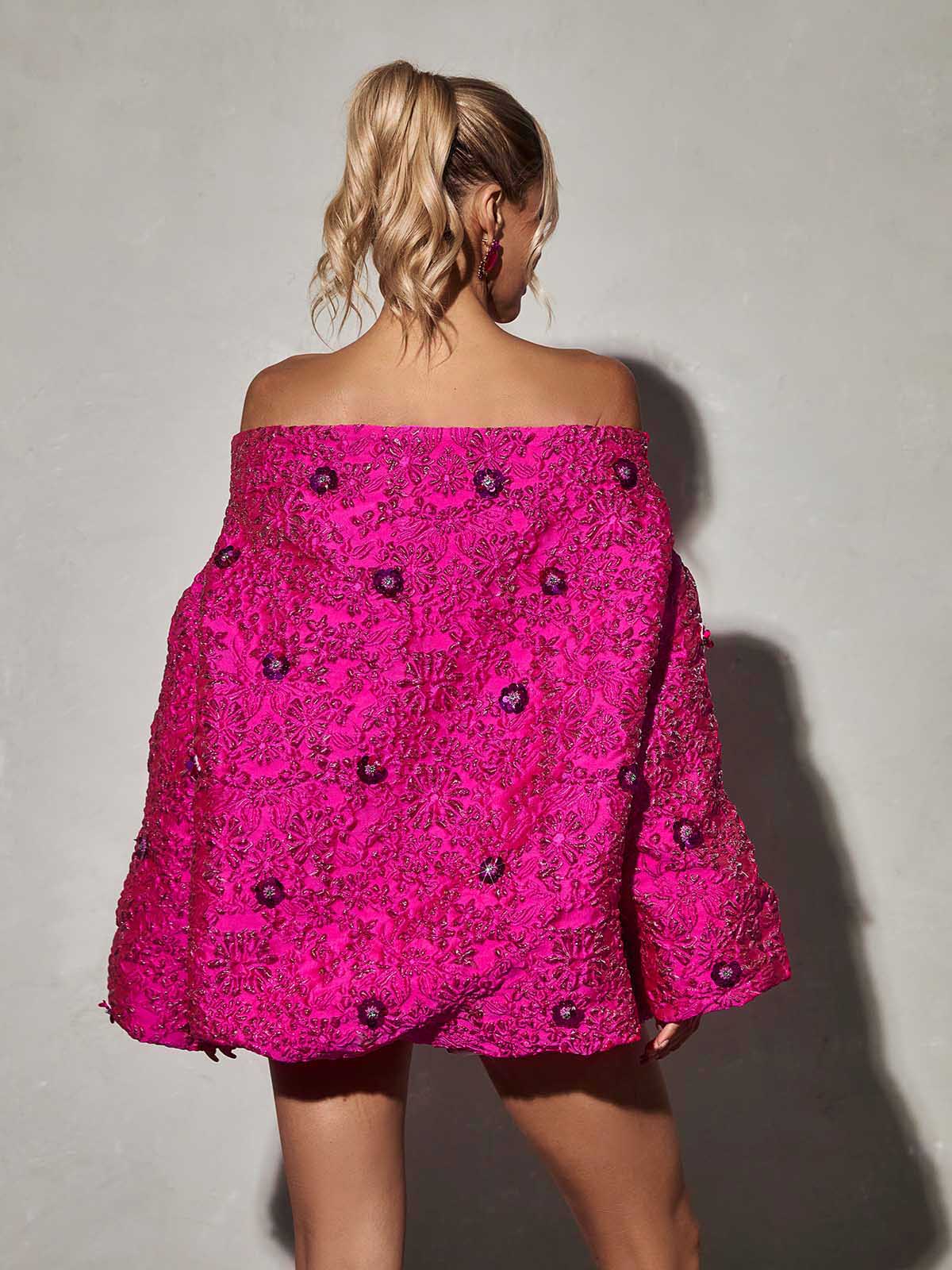 Ravina Long Sleeve Jacquard Mini Dress - View 5