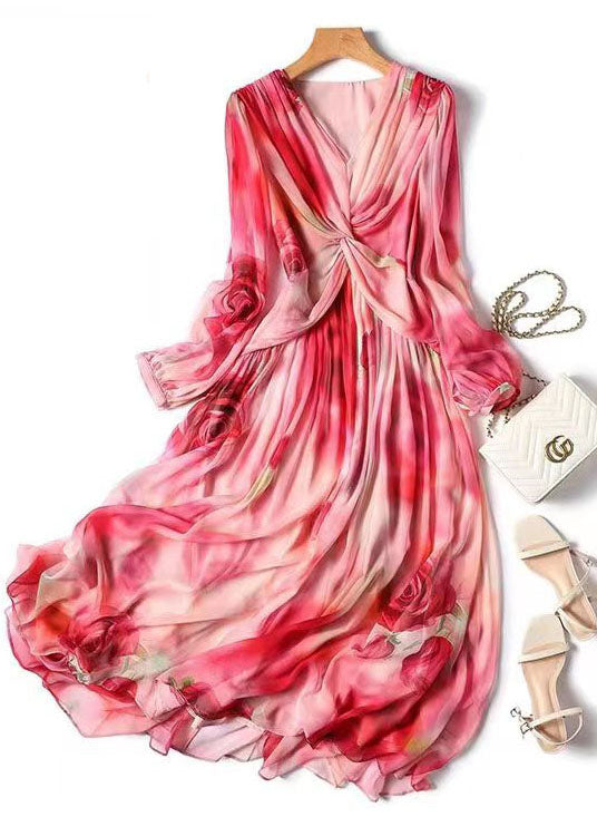 Floral Print Deep V-Neck Long Sleeve Twist Front Flowy Maxi Dress - View 5