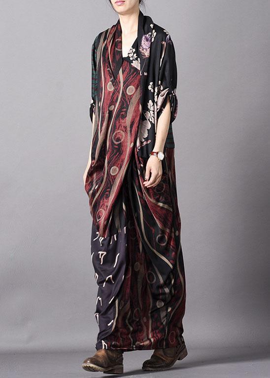 Mixed Print Asymmetrical Wrap Short Sleeve Oversized Maxi Dress - View 3