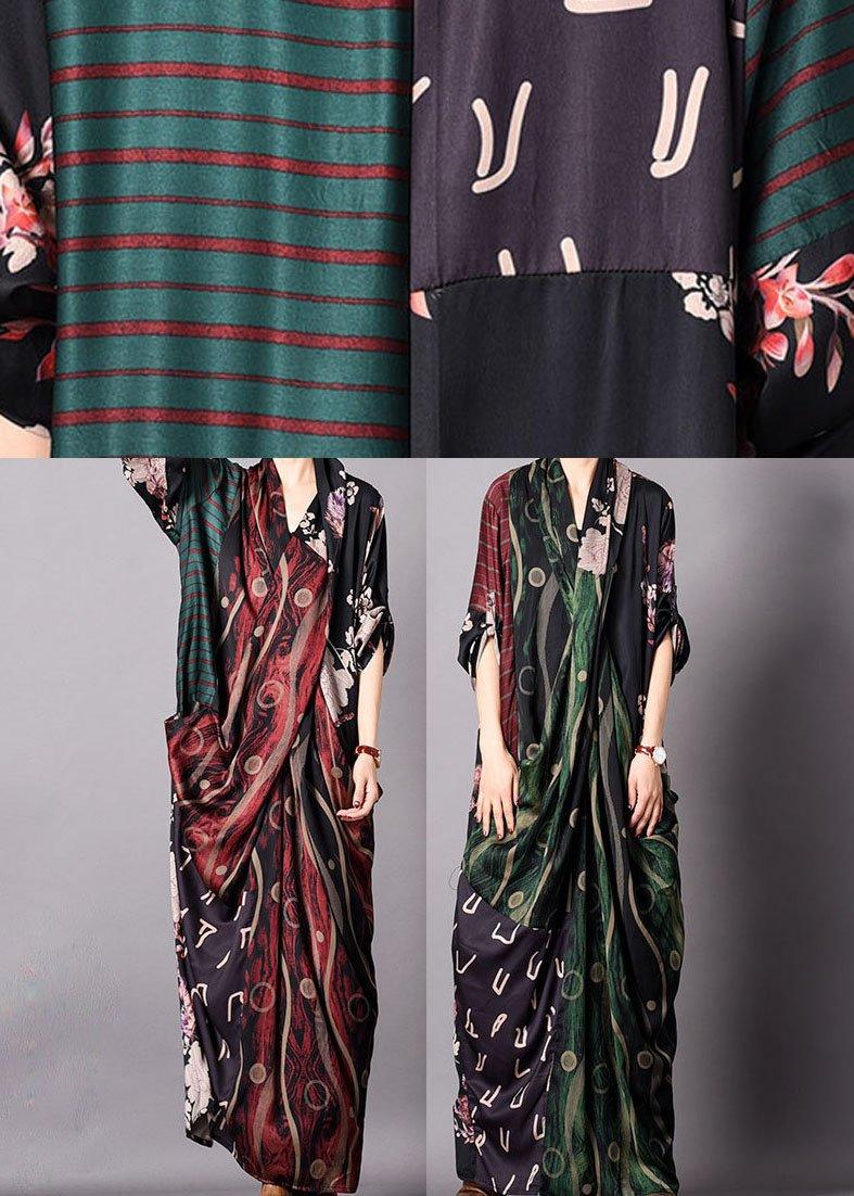 Mixed Print Asymmetrical Wrap Short Sleeve Oversized Maxi Dress - View 5