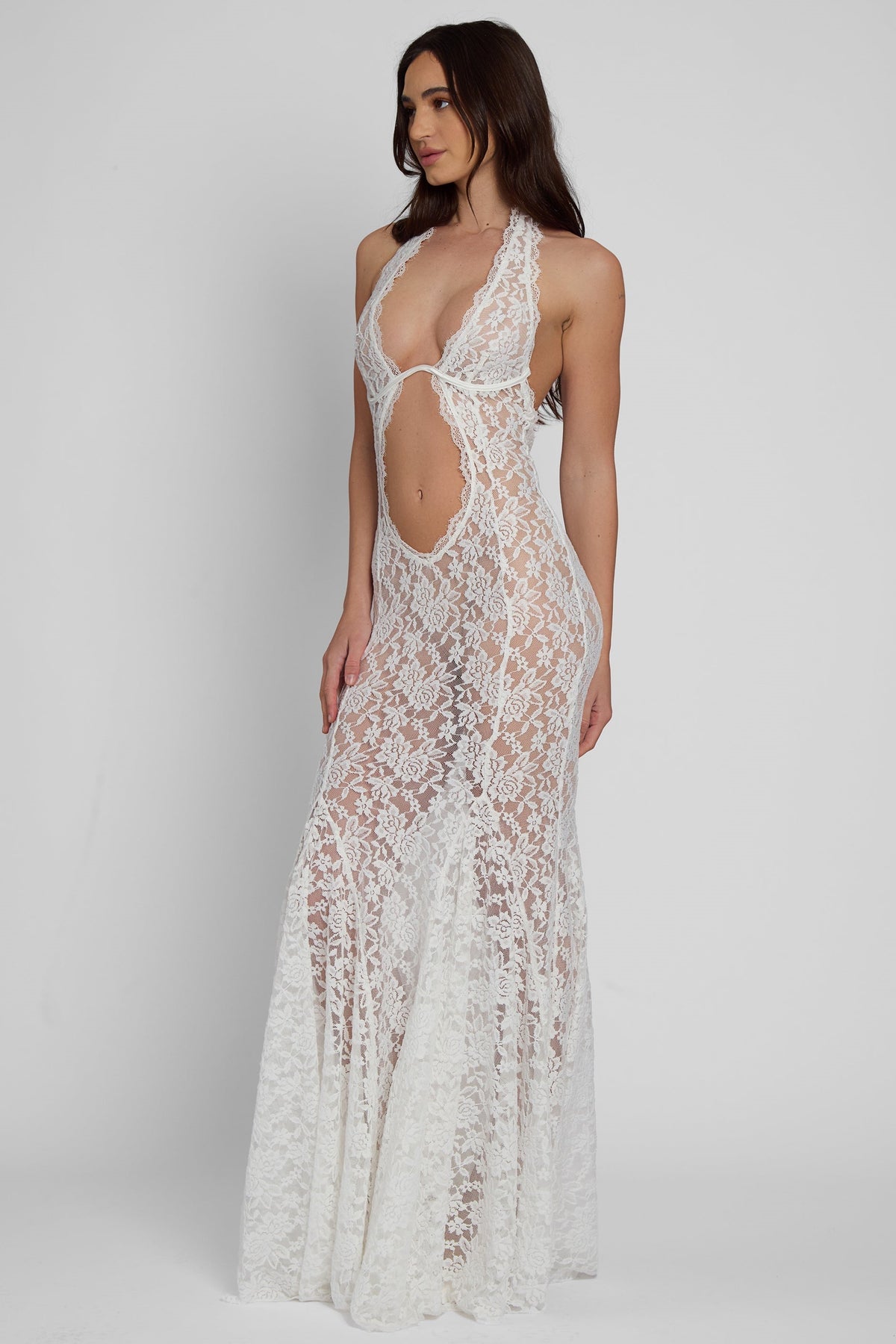 Frederica Halter Cutout Lace Maxi Dress in White - View 5