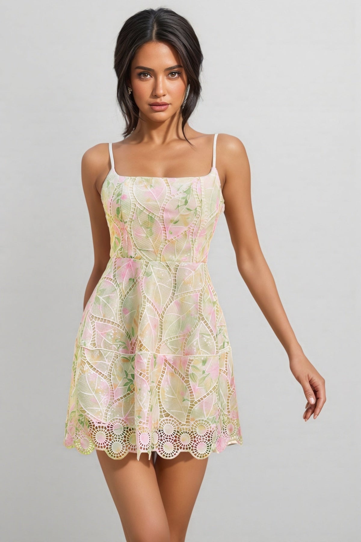 Disc Sequin Halter Neck Twist Front Cut Out Mini Dress - View 6
