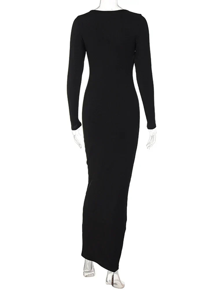 Ribbed Square Neck Long Sleeve Bodycon Midi Dress - View 6