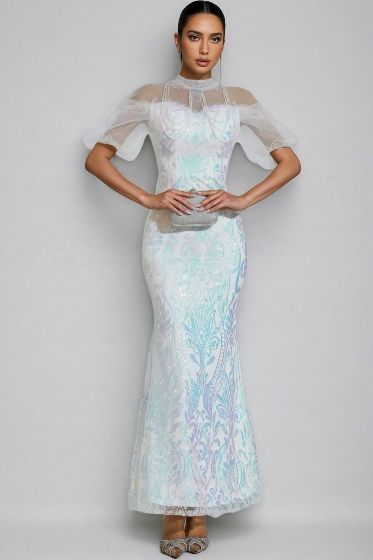 Austinse White Mesh Sequin Maxi Dress - View 2