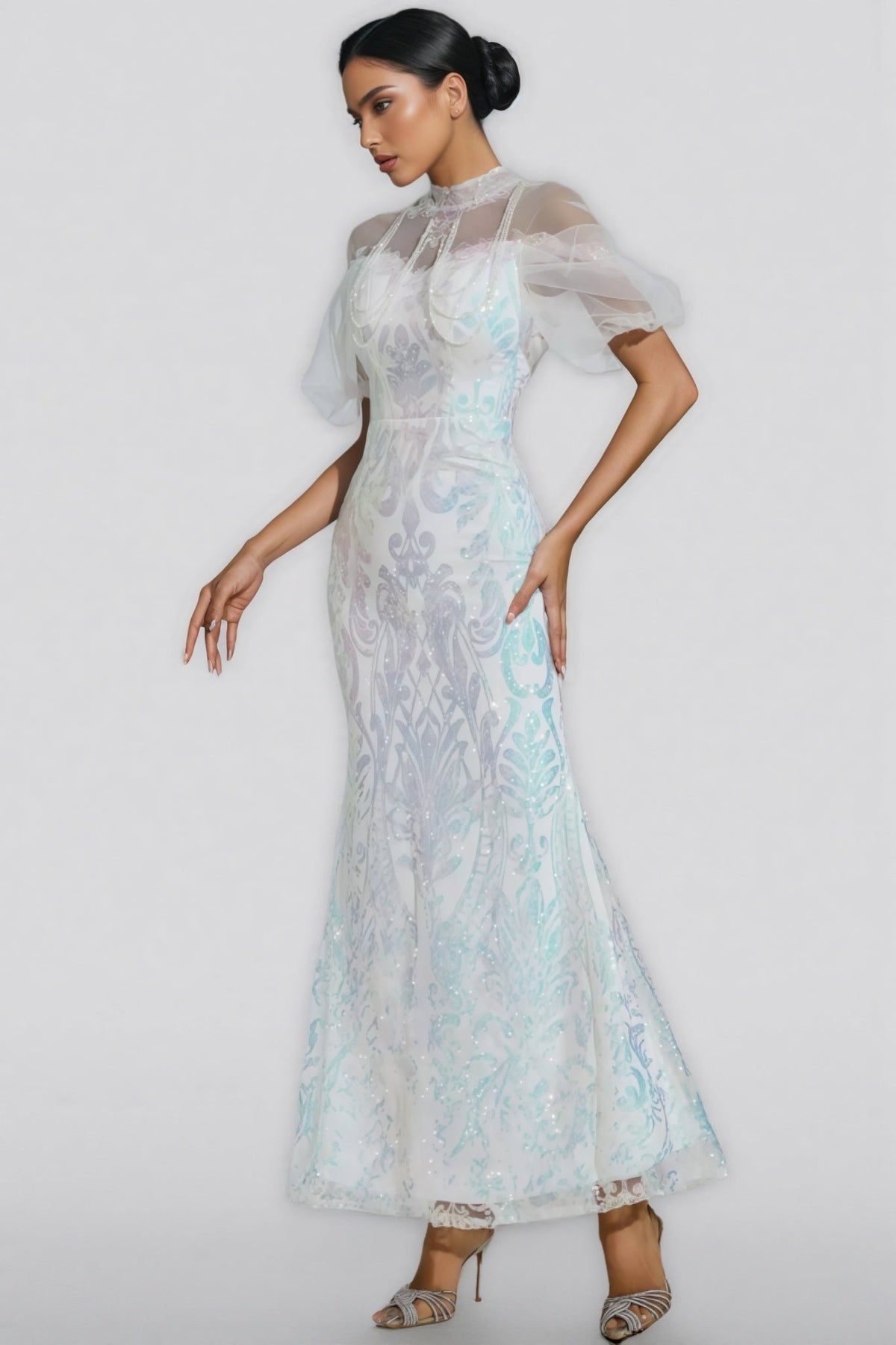 Austinse White Mesh Sequin Maxi Dress - View 5